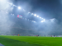 The atmosphere is electric at the San Siro Stadium during the match between AC Milan and FC Internazionale for Serie A at Giuseppe Meazza St...