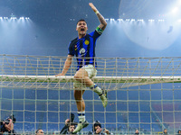 Lautaro Martinez is celebrating the championship during the AC Milan versus FC Internazionale match in Serie A at Giuseppe Meazza Stadium on...