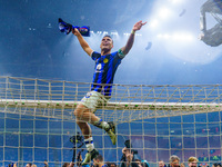 Lautaro Martinez is celebrating the championship during the AC Milan versus FC Internazionale match in Serie A at Giuseppe Meazza Stadium on...