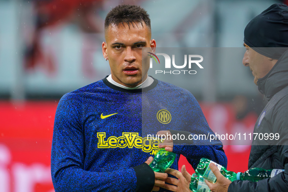 Lautaro Martinez is playing for FC Internazionale against AC Milan in a Serie A match at Giuseppe Meazza Stadium in Milan, Italy, on April 2...