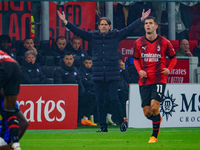 Simone Inzaghi, Head Coach of FC Inter, is watching the game between AC Milan and FC Internazionale in the Serie A at Giuseppe Meazza Stadiu...