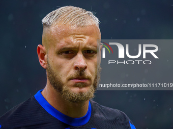 Federico Dimarco is playing during the AC Milan versus FC Internazionale Serie A match at Giuseppe Meazza Stadium in Milan, Italy, on April...