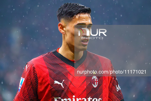 Tijjani Reijnders is playing in the match between AC Milan and FC Internazionale for Serie A at Giuseppe Meazza Stadium in Milan, Italy, on...