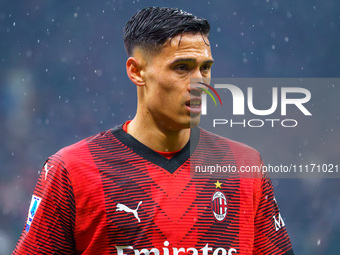 Tijjani Reijnders is playing in the match between AC Milan and FC Internazionale for Serie A at Giuseppe Meazza Stadium in Milan, Italy, on...