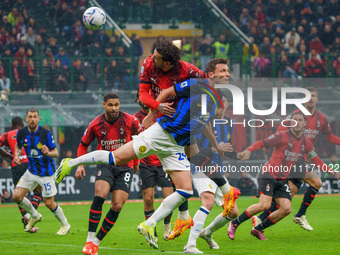 Benjamin Pavard is playing during the AC Milan versus FC Internazionale Serie A match at Giuseppe Meazza Stadium on April 22, 2024. (