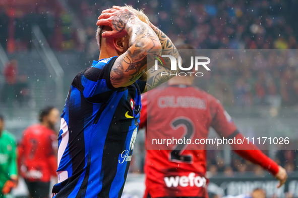 Federico Dimarco is playing during the AC Milan versus FC Internazionale Serie A match at Giuseppe Meazza Stadium in Milan, Italy, on April...