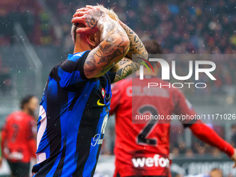 Federico Dimarco is playing during the AC Milan versus FC Internazionale Serie A match at Giuseppe Meazza Stadium in Milan, Italy, on April...