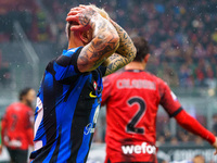 Federico Dimarco is playing during the AC Milan versus FC Internazionale Serie A match at Giuseppe Meazza Stadium in Milan, Italy, on April...