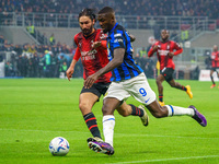 Marcus Thuram is playing during the AC Milan versus FC Internazionale Serie A match at Giuseppe Meazza Stadium in Milan, Italy, on April 22,...