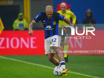 Federico Dimarco is playing during the AC Milan versus FC Internazionale Serie A match at Giuseppe Meazza Stadium in Milan, Italy, on April...