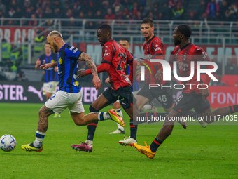 Federico Dimarco is playing during the AC Milan versus FC Internazionale Serie A match at Giuseppe Meazza Stadium in Milan, Italy, on April...