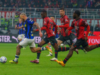 Federico Dimarco is playing during the AC Milan versus FC Internazionale Serie A match at Giuseppe Meazza Stadium in Milan, Italy, on April...