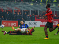 Federico Dimarco is playing during the AC Milan versus FC Internazionale Serie A match at Giuseppe Meazza Stadium in Milan, Italy, on April...