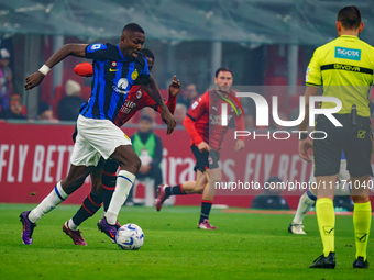 Marcus Thuram is playing during the AC Milan versus FC Internazionale Serie A match at Giuseppe Meazza Stadium in Milan, Italy, on April 22,...