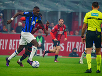 Marcus Thuram is playing during the AC Milan versus FC Internazionale Serie A match at Giuseppe Meazza Stadium in Milan, Italy, on April 22,...