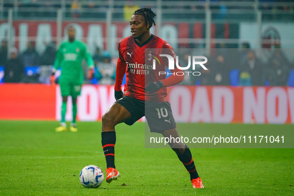 Rafael Leao is playing for AC Milan against FC Internazionale in the Serie A match at Giuseppe Meazza Stadium on April 22, 2024. 