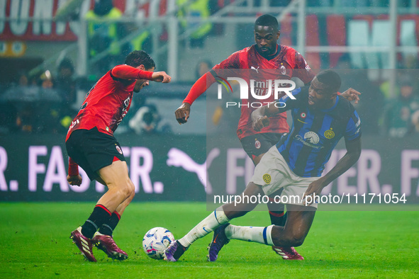 Marcus Thuram is playing during the AC Milan versus FC Internazionale Serie A match at Giuseppe Meazza Stadium in Milan, Italy, on April 22,...