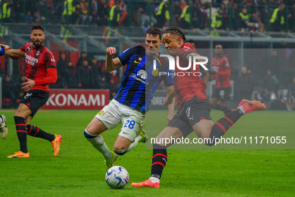 Noah Okafor is playing during the AC Milan versus FC Internazionale Serie A match at Giuseppe Meazza Stadium in Milan, Italy, on April 22, 2...