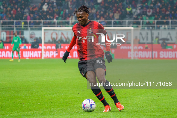 Rafael Leao is playing for AC Milan against FC Internazionale in Serie A at Giuseppe Meazza Stadium on April 22, 2024. 