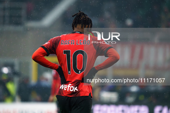 Rafael Leao is looking disappointed during the Serie A match between AC Milan and FC Internazionale at Giuseppe Meazza Stadium in Milan, Ita...