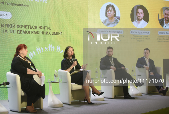 Participants are attending the forum ''Demographic Future of Ukraine'' in Kyiv, Ukraine, on April 22, 2024. 