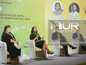 Participants are attending the forum ''Demographic Future of Ukraine'' in Kyiv, Ukraine, on April 22, 2024. (