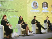 Participants are attending the forum ''Demographic Future of Ukraine'' in Kyiv, Ukraine, on April 22, 2024. (