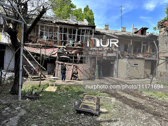 A residential building is being damaged by a nighttime Russian drone attack in Odesa, Ukraine, on April 23, 2024. NO USE RUSSIA. NO USE BELA...