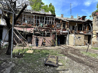 A residential building is being damaged by a nighttime Russian drone attack in Odesa, Ukraine, on April 23, 2024. NO USE RUSSIA. NO USE BELA...