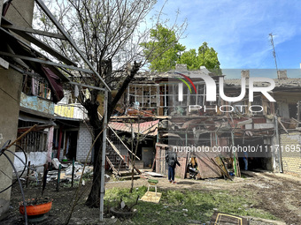 A residential building is being damaged by a nighttime Russian drone attack in Odesa, Ukraine, on April 23, 2024. NO USE RUSSIA. NO USE BELA...