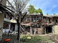 A residential building is being damaged by a nighttime Russian drone attack in Odesa, Ukraine, on April 23, 2024. NO USE RUSSIA. NO USE BELA...