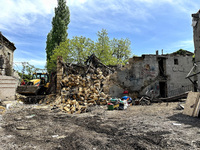 A residential building is being damaged by a nighttime Russian drone attack in Odesa, Ukraine, on April 23, 2024. NO USE RUSSIA. NO USE BELA...