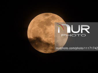 The 'Pink Moon,' which is April's full Moon, is being seen from Nagaon District, Assam, India, on April 23, 2024. (