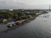 An aerial view is showing Marunda public beach on the north coast of Jakarta, Indonesia, on April 23, 2024. Marunda Beach is the last beach...