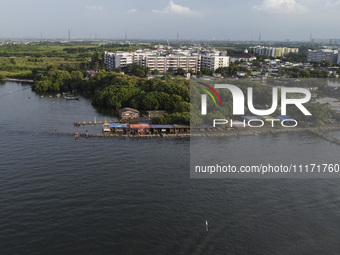 An aerial view is showing Marunda public beach on the north coast of Jakarta, Indonesia, on April 23, 2024. Marunda Beach is the last beach...