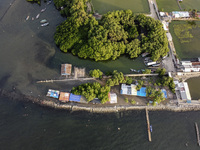 An aerial view is showing Marunda public beach on the north coast of Jakarta, Indonesia, on April 23, 2024. Marunda Beach is the last beach...