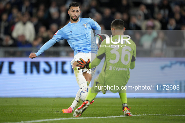 Mattia Perin of Juventus FC is saving a shot from Valentin Castellanos of S.S. Lazio during the Coppa Italia Semi-final Second Leg match bet...