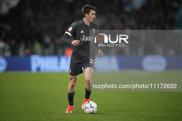 Andrea Cambiaso of Juventus FC is in action during the Coppa Italia Semi-final Second Leg match between SS Lazio and Juventus FC at Stadio O...