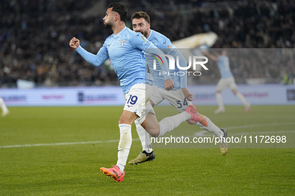 Valentin Castellanos of S.S. Lazio is celebrating after scoring a goal during the Coppa Italia Semi-final Second Leg match between SS Lazio...