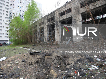 The aftermath of a Russian missile attack is being pictured in the Shevchenkivskyi district, Kharkiv, Ukraine, on April 24, 2024. (