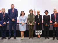 Queen Sofia of Spain, HRH Princess Muna Al Hussein of Jordan, Paola Barbarino, Wojciech Konieczny and Zbigniew Tomczak pose for a family pho...