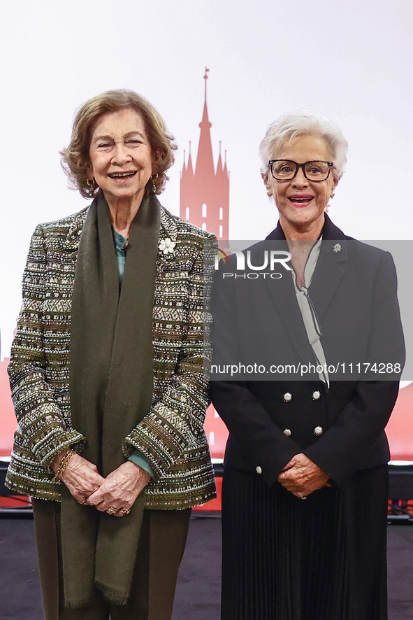 Queen Sofia of Spain and HRH Princess Muna Al Hussein of Jordan attend the 36th Global Conference of Alzheimer's Disease Internationa Krakow...