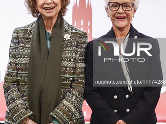 Queen Sofia of Spain and HRH Princess Muna Al Hussein of Jordan attend the 36th Global Conference of Alzheimer's Disease Internationa Krakow...