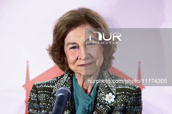 Queen Sofia of Spain attends the opening ceremony of the 36th Global Conference of Alzheimer's Disease Internationa Krakow, Poland on April...