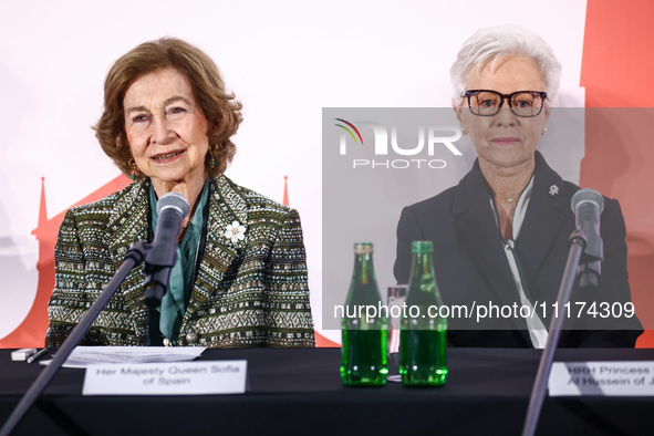 Queen Sofia of Spain and HRH Princess Muna Al Hussein of Jordan attend the opening ceremony of the 36th Global Conference of Alzheimer's Dis...