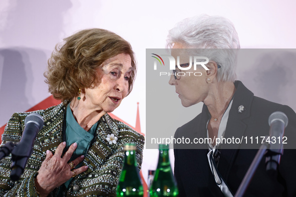 Queen Sofia of Spain and HRH Princess Muna Al Hussein of Jordan attend the opening ceremony of the 36th Global Conference of Alzheimer's Dis...