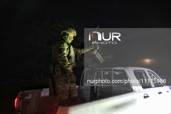 A soldier from a mobile air defense unit of the Armed Forces of Ukraine is working in the Odesa region, southern Ukraine, on April 24, 2024....