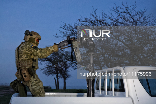 A soldier from a mobile air defense unit of the Armed Forces of Ukraine is working in the Odesa region, southern Ukraine, on April 24, 2024....