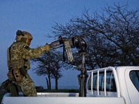 A soldier from a mobile air defense unit of the Armed Forces of Ukraine is working in the Odesa region, southern Ukraine, on April 24, 2024....