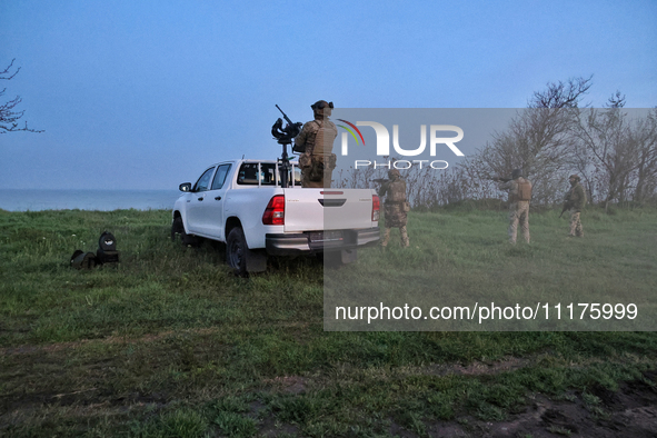 Soldiers from a mobile air defense unit of the Armed Forces of Ukraine are working in the Odesa region, southern Ukraine, on April 24, 2024....